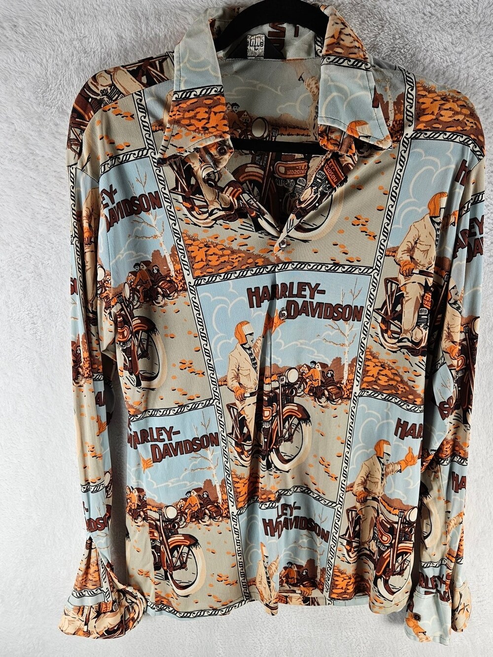 Harley-Davidson Vintage Disco Button-Down Shirt Blue Men's Size Large *Fits As M